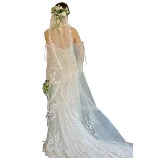 新款重工蕾丝唯美头纱森系高级感复古头饰造型婚纱拍摄新娘结婚