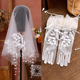 高级感法式蕾丝铃兰花新娘头纱复古百搭公主流苏婚礼韩式气质头饰