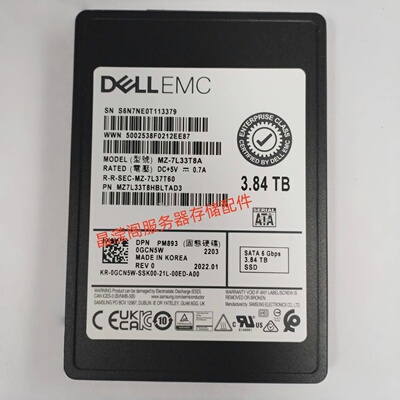 DELL PM893 3.84T SATA SSD 6Gb 2.5 0GCN5W MZ-7L33T8A 固态硬盘