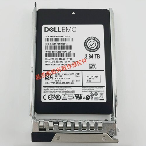 原装 DELL EMC PM883 3.84T SATA SSD 0FYP5F MZ-7LH3T8A固态硬盘