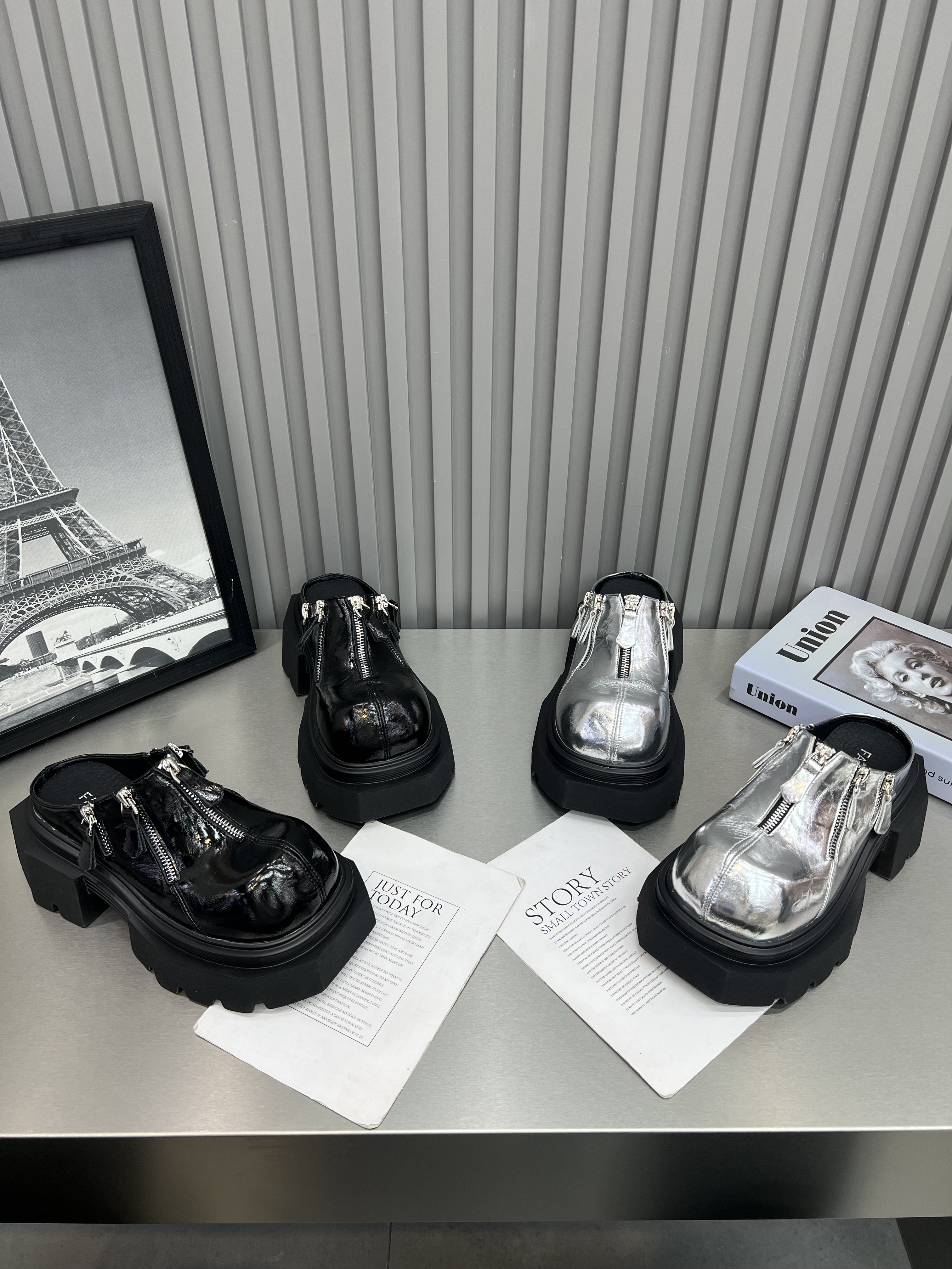 欧货真皮厚底包头半拖鞋女2026新款复古百搭增高休闲乐福鞋小皮鞋