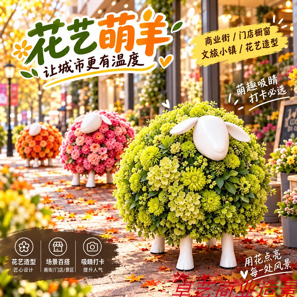 小羊头仿真花户外景观摆件