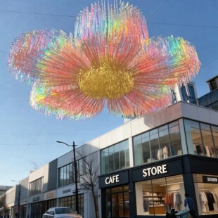 网红风动天幕空中花海镭射雨丝帘景区商业街空中艺术造景遮阳打卡