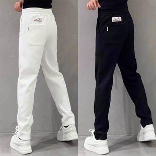 白色休闲卫裤男士2026新款春秋冬季加绒加厚男裤直筒运动裤子男款