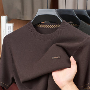 潮牌高端羊毛衫短袖针织打底衫男秋冬季2025新款圆领纯色套头毛衣