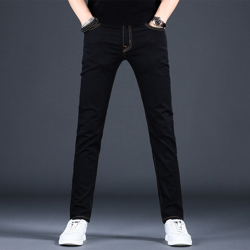 意大利高端牛仔裤男2025年秋冬新款黑色修身小脚韩版弹力长裤春秋