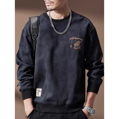 香港高端纯棉圆领卫衣男士2025春秋新款重磅扎染美式潮牌长袖外套