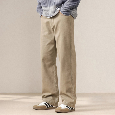 法国高端品牌纯棉直筒休闲裤男士2025秋季宽松简约阔腿百搭长裤子