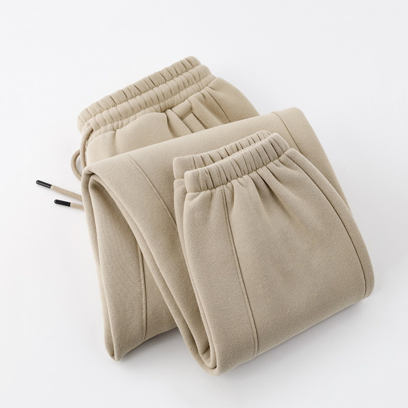 MUSONMU休闲330g重磅卡其色加绒卫裤男秋冬季宽松束脚运动休闲裤