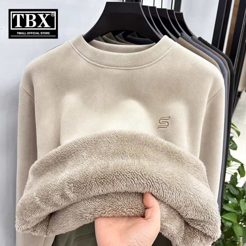 特厚奥粒绒圆领卫衣男士2026新款秋冬季加绒加厚抓绒衣打底衫男款