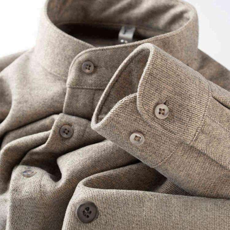 高级感立领毛呢衬衫男士长袖秋冬加绒保暖中年休闲商务圆领衬衣男