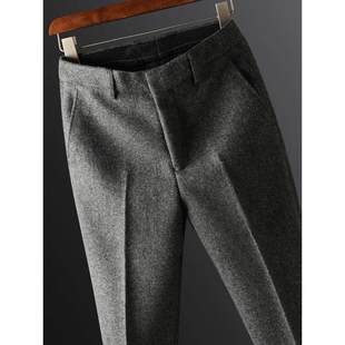 轻商务高端加厚保暖西裤男羊毛呢抗皱磨毛小脚裤冬季休闲百搭长裤