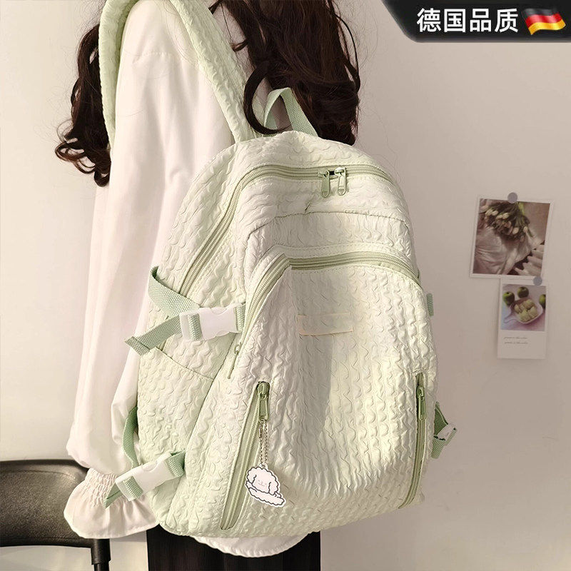 德国书包女大学生小众设计感少女系泡泡格日本双肩包休闲高中学生