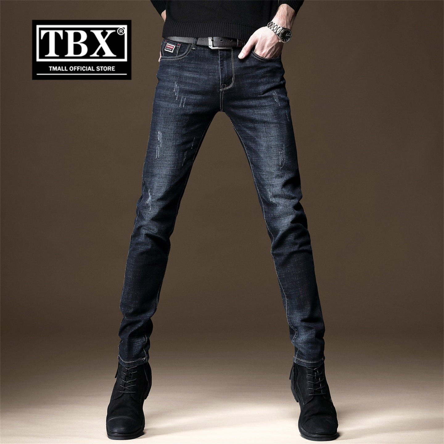 高端牛仔裤男士2026新款秋冬季加绒加厚弹力修身小脚休闲裤子男款