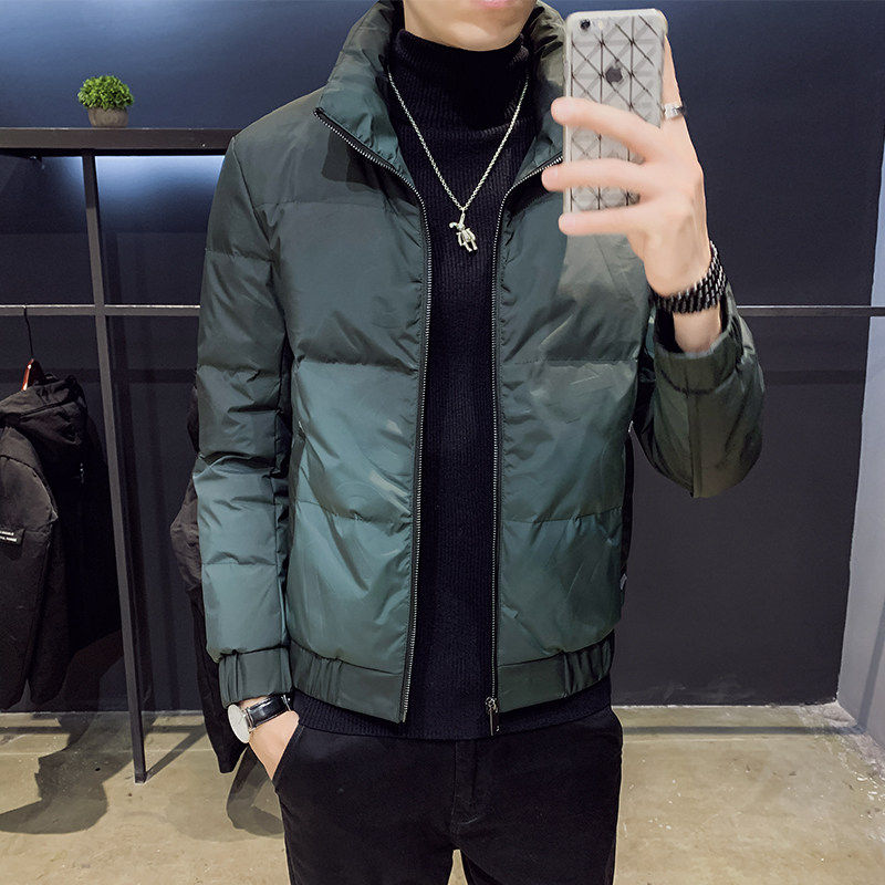 轻薄羽绒服男冬季短款2026新款立领潮牌修身渐变色男士白鸭绒外套