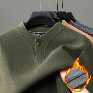德绒半高领T恤男2025新款秋冬季加厚保暖打底衫中年休闲纯色卫衣