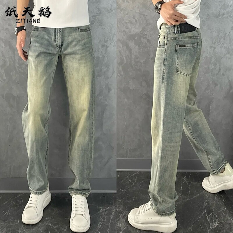 高端潮牌微阔牛仔裤男士2025新款夏季百搭直筒裤复古欧货休闲裤子