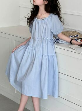 女童夏装连衣裙2026新款女大童夏季韩系棉布裙儿童夏天度假长裙子