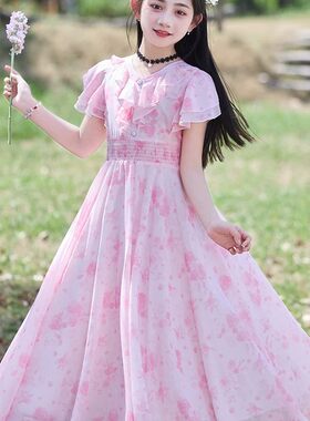 女童夏季连衣裙2026新款儿童碎花裙子夏款女孩沙滩雪纺薄款长裙夏