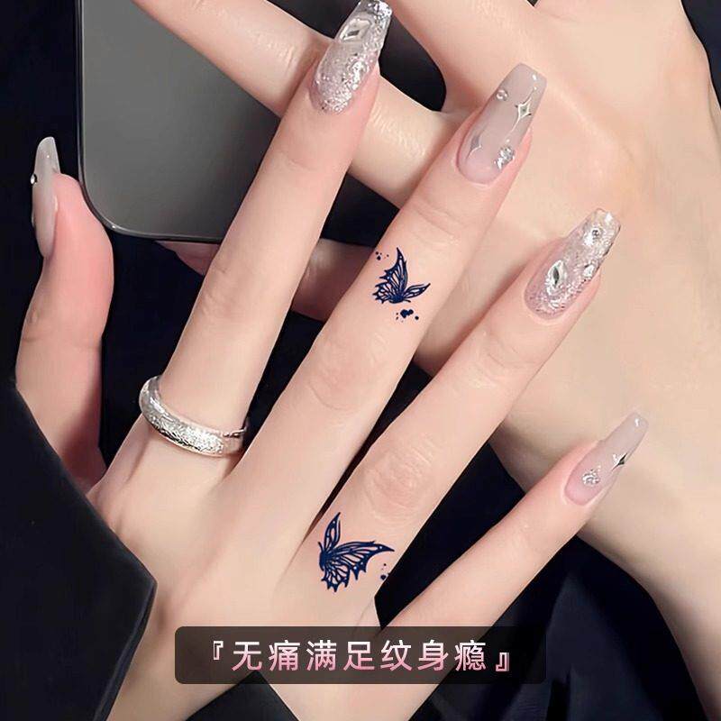高级手指蝴蝶纹身贴草本半贴画小图案贴纸防水女持久一年新款