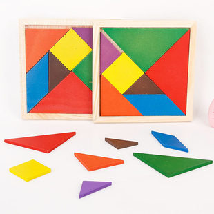 木质七巧板智力拼图小学生一年级学习文具七巧板幼儿动脑积木礼物