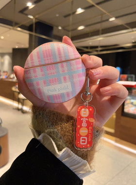 简约复古格纹适用华为freebudspro4保护套freebuds4e耳机套3/4代freebuds4i女生软壳pro3可爱文字挂件