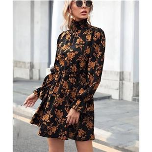collar skirt shirt floral Lacy waist long high sleeve