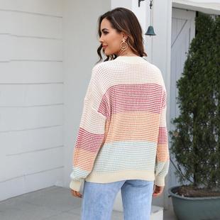 Loose Top Sweater Large Round Contrast Size Knitted Two