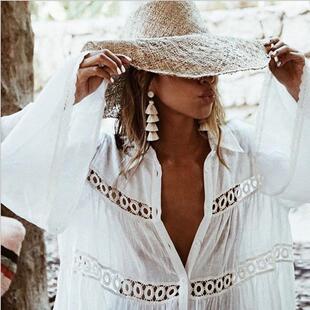 buttoned lace loose beach sexy patchwork Cotton circle