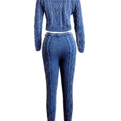 suit washed checkered cable sweater distressed Womens