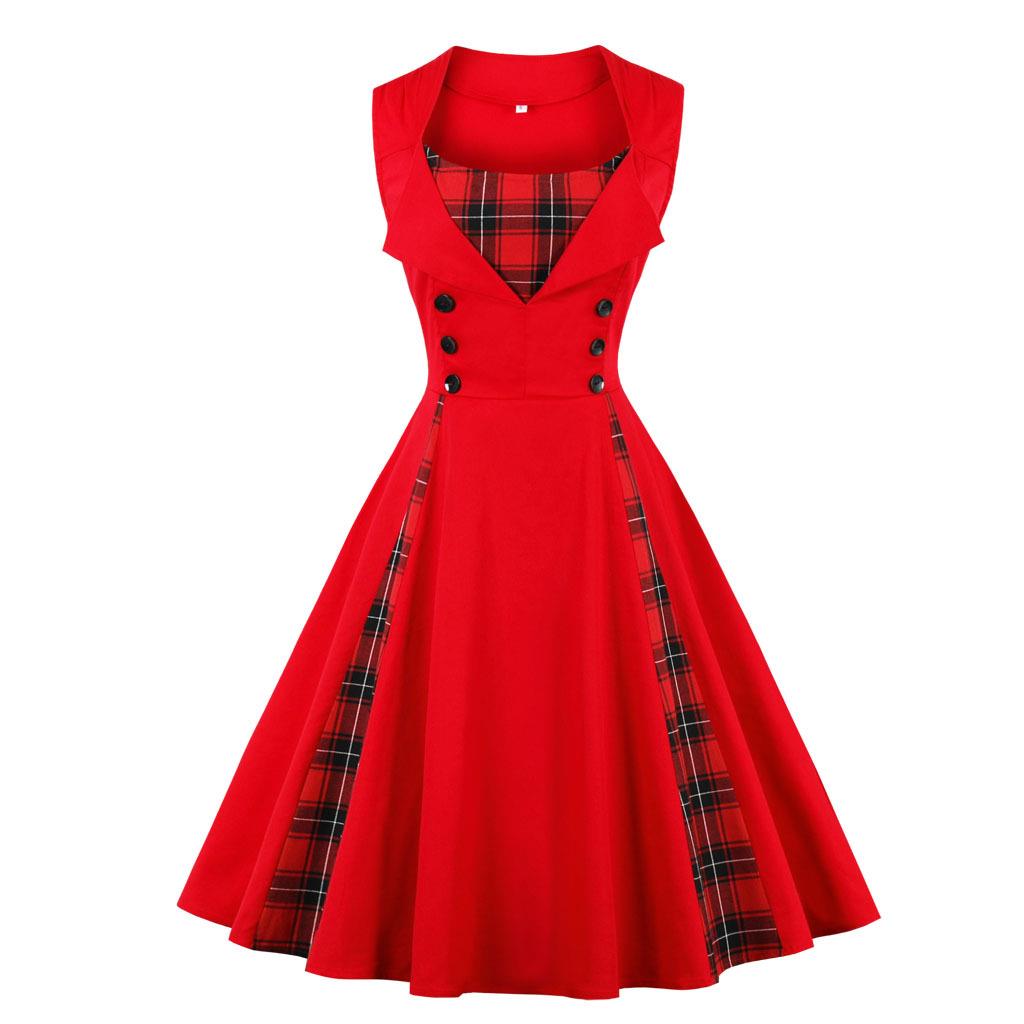 Dress Vintage Plaid Simple Sleeveless Womens Size Plus