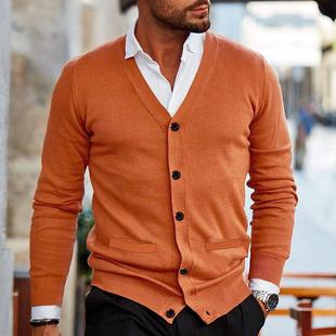 Mens slim mens jacket sleeved sweater long neck cardigan