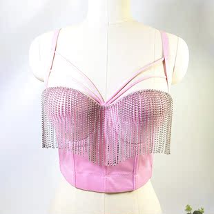 corset gathered tight tassel breast fishbone bra wear with