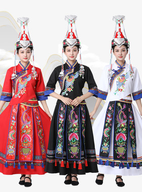 少数民族畲族服装女演出服凤凰刺绣凤冠头饰舞蹈表演服秋冬季长款