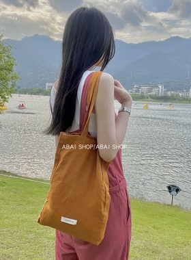 ABAI原创自制纯亚麻布袋购物袋单肩包简约薄款手提袋大学生布包
