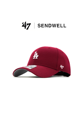 47brand小标硬顶LA酒红色棒球帽复古美式男女NY显脸小情侣鸭舌帽