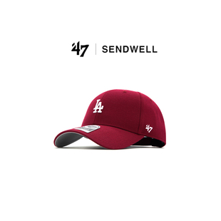 47brand小标硬顶LA酒红色棒球帽复古美式男女NY显脸小情侣鸭舌帽