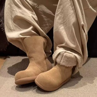 芒果头韩版 冬日小暖炉2025新款 加绒两穿高帮棉靴雪地靴子 时尚 女鞋