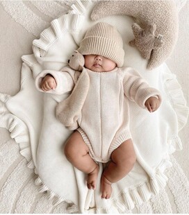 ins拍照风婴幼儿荷叶边毛线毯宝宝纯棉线针织盖毯推车摄影毯道具