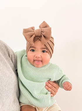 秋冬新款婴儿双层蝴蝶结帽子男女宝宝套头帽印度帽儿童帽 凹照型