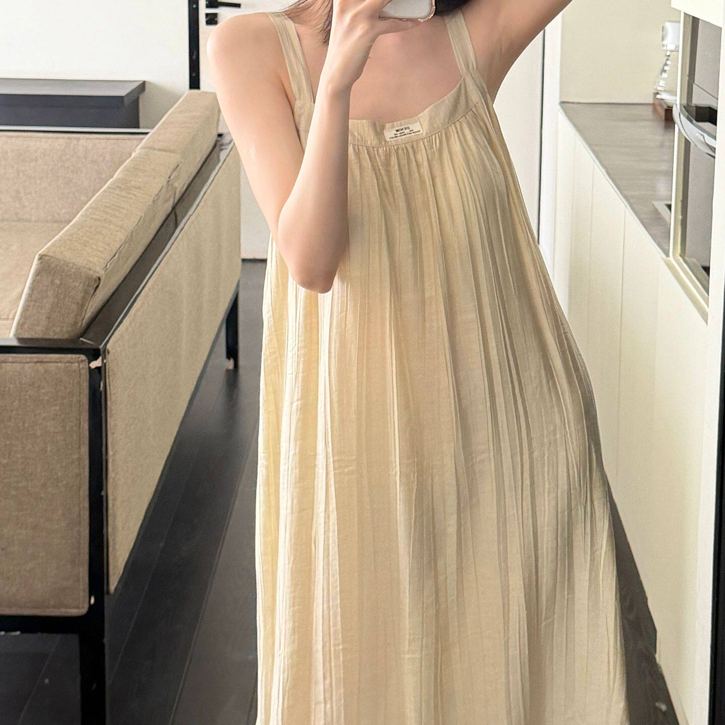 夏季垂堕感棉麻睡裙女士居家服