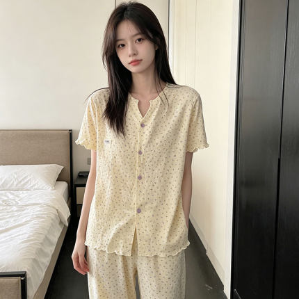 夏季睡衣女款2026年夏天纯棉凉感轻柔薄款显瘦开衫短袖套装家居服