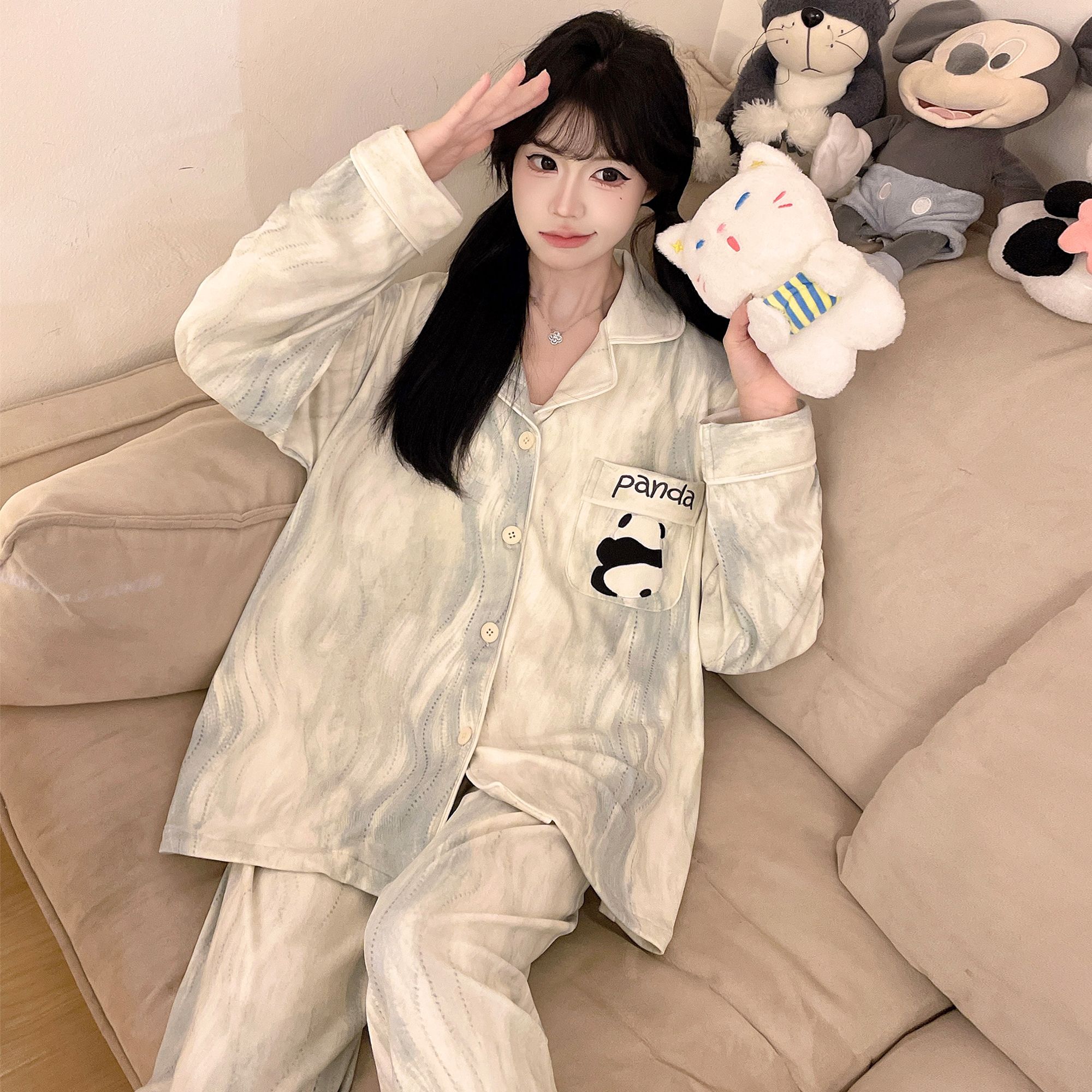 2026秋冬季德绒睡衣女款开衫套装