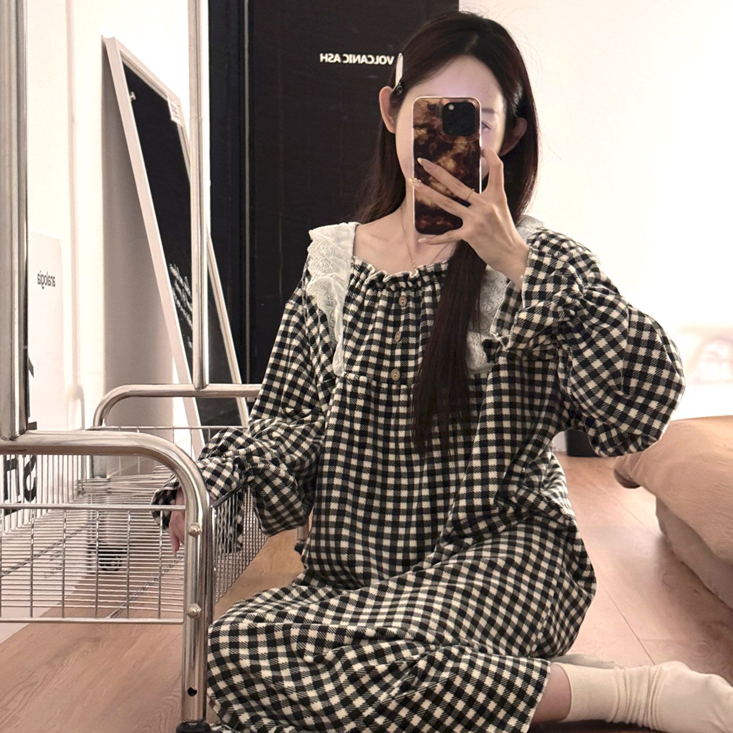 秋冬季海岛绒软糯女睡裙圆领德绒