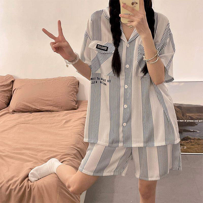 夏季女款睡衣条纹少女短袖家居服