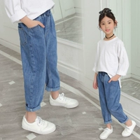 Quần jean nữ mùa xuân và quần mùa thu trẻ em nước ngoài 10 quần áo mùa thu 10 Học sinh Hàn Quốc Quần áo nữ 12-15 tuổi - Quần jean quần áo nữ hàn quốc