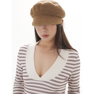 打底衫 ohmyloli 修身 复古交叠深v领华夫格条纹印花长袖 美式