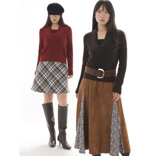 ohmyloli 酒红棕咖复古针织荡领套头正肩基础纯色毛针织衫