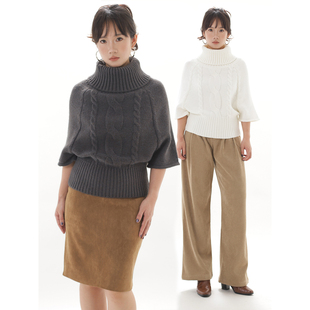 ohmyloli 毛衣 两色复古大翻领多种穿法麻花拼接插肩七分蝙蝠袖