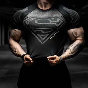 YOUNGLA美式 男超人健身衣速干弹力T恤透气紧身肌肉运动衣 运动短袖